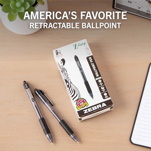 Zebra Pen Z-Grip Retractable Ballpoint Pen, Smooth-Flowing Black Ink, 1.0mm Medium Point, School & Office Supplies, Ideal for Note-Taking, Journal and Planner Use, 12-Pack (22210) - color: Black C