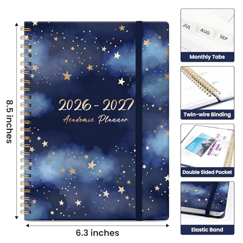 Planner 2026-2027, Academic Year Monthly and Weekly Calendar Planner, Jul 2026 - Jun 2027, Hardcover Teacher Student Planning Agenda book with Tabs, Perfect for School Office Supplies, 6.3" x 8.5" - Starry Night - color: D-Starry Night, size: (6.3"x8.5")a