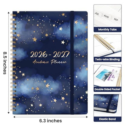 Planner 2026-2027, Academic Year Monthly and Weekly Calendar Planner, Jul 2026 - Jun 2027, Hardcover Teacher Student Planning Agenda book with Tabs, Perfect for School Office Supplies, 6.3" x 8.5" - Starry Night - color: D-Starry Night, size: (6.3"x8.5")a