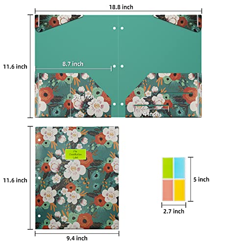 Ospelelf Folders with Pockets, Waterproof Plastic Folder with Two Fixed Corner Tabs and 2 Pockets Includes Business Card Slot, Includes Sticker, Fits 3 Ring Binder Holds 11" x 8.5", 6-Pack - color: Flowers