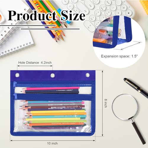YoeeJob Pencil Pouch for 3 Ring Binder with 1.5 inch Expandable Large Capacity, Double Pockets Zipper Pencil Case, Pencil Binder Pouch for School Office Home,Blue - color: blue