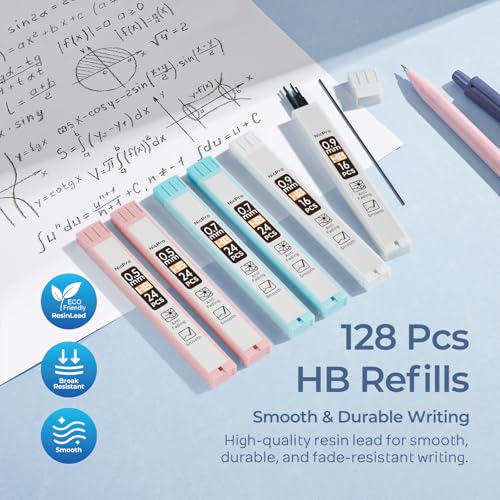 Nicpro 6PCS Pastel Mechanical Pencil Set with Case, Cute Drafting Pencils 0.5 mm & 0.7 mm & 0.9 mm with 6 Tubes HB Lead Refills, Erasers, Eraser Refills, Aesthetic School Supplies for Girls Writing - style: 0.5mm + 0.7mm + 0.9mm