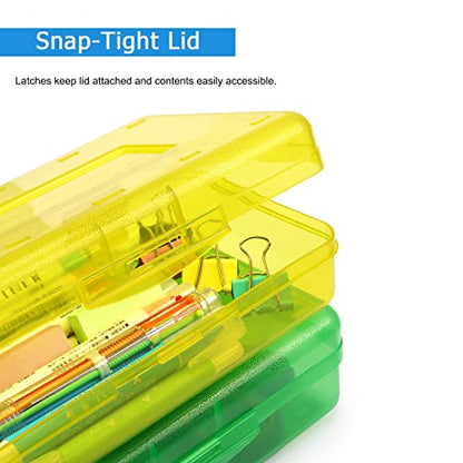 Tamaki 1 Pack Plastic Pencil Box Large Capacity, Blue | Clear Boxes with Snap-tight Lid Stackable Design and Stylish Office Supplies Storage Organizer - color: Yellow
