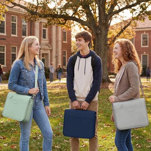 SUNEE Zipper Binder 3 Ring, 3 Inch O-Ring with Handle and Shoulder Strap, 600-Sheet Capacity, 5-Tab Expanding File Folder, Multi-Pockets for Middle School Organizer Binder with Zipper, Light Grey - color: Light Grey