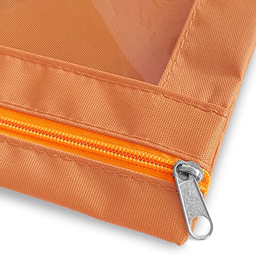 Pencil Pouch 3 Ring Binder,3 Packs Binder Pencil Case with Zipper Closure, Multi-Color Big Capacity Pencil Case, Clear Window Binder Pencil Pouch, Pencil Bag with 3 Re-enforced Grommets. Burnt Orange