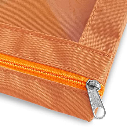 Pencil Pouch 3 Ring Binder,3 Packs Binder Pencil Case with Zipper Closure, Multi-Color Big Capacity Pencil Case, Clear Window Binder Pencil Pouch, Pencil Bag with 3 Re-enforced Grommets. Burnt Orange