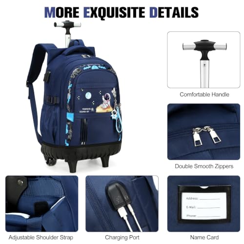 ACESAK Rolling Backpack for Boys, Kids Backpack with Wheels Portable with Insulated Lunch Box & Pencil Case, Multi-Pocket Roller Backpack for Preschool Kindergarten Kids Boys Travel(Blue) - color: Blue