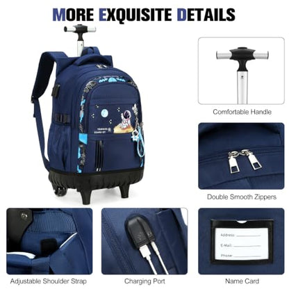 ACESAK Rolling Backpack for Boys, Kids Backpack with Wheels Portable with Insulated Lunch Box & Pencil Case, Multi-Pocket Roller Backpack for Preschool Kindergarten Kids Boys Travel(Blue) - color: Blue