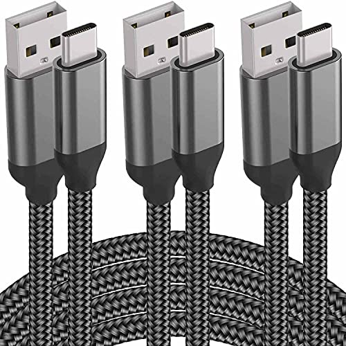 10FT USB C Cable 3PACK, Charge iPhone 15, iPad Pro, Fast Charging, Nylon Cord for Samsung Galaxy S24 S23 S22 S21 S20 S10, Note 20 10, Tab S9, A33 A52 A72 A51 A70, Google Pixel, Moto, LG, Sony, OnePlus - color: Grey, size: 10FT