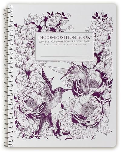 Decomposition Hummingbirds College Ruled Spiral Notebook - 9.75 x 7.5 Journal with 160 Lined Pages - 100% Recycled Paper - Notebooks for School Supplies, Home & Office - Made in USA - color: Hummingbirds