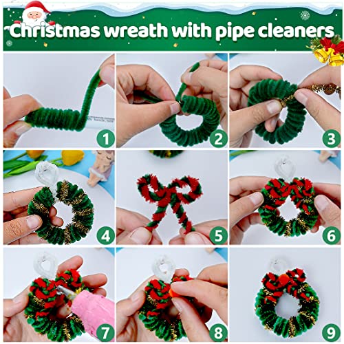 Iooleem 200pcs Christmas Green Pipe Cleaners, Chenille Stems, Pipe Cleaners for Crafts, Pipe Cleaner Crafts, Art and Craft Supplies. - color: Christmas Green, size: Small Pack