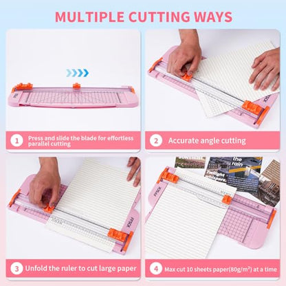 A4 Pink Paper Cutter Slider 12 Inch Titanium Straight Paper Trimmer, Paper Cutter for Classroom Scrapbooking Cutter, Papercraft Supplies - color: Pink