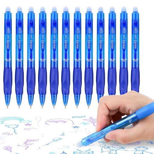 USUAL Retractable Erasable Pens 12 Blue Erasable Gel Pen 0.5mm Erasable Gel Pens Black Make Mistakes Disappear Smooth Writing Pen Office Back-to-School Supplies (Blue) - color: 12 Blue