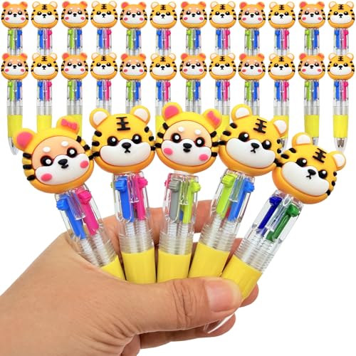 Mini Tiger Multicolor Pen in One 4-in-1, Bulk Assorted Ink Ballpoint Pens for Ournaling, Writing, Note-Taking, Teacher School Party Office Home (24)