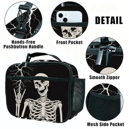 Goth Skull Lunch Bag Insulated Reusable Lunch Box Kids Girls Boys Cooler Thermal Tote Bag For Men Women School Work Picnic - color: Goth Skull