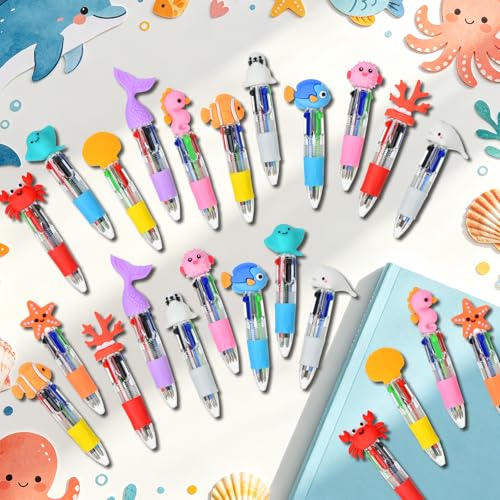 Under the Sea Party Favors Ocean Animals Multicolor Pen in One Cute Fun 4-in-1 Pens Bulk Cool Ballpoint Pens for Birthday Gifts Teacher Supplies (Sea Animal, 12) - style: Sea Animal