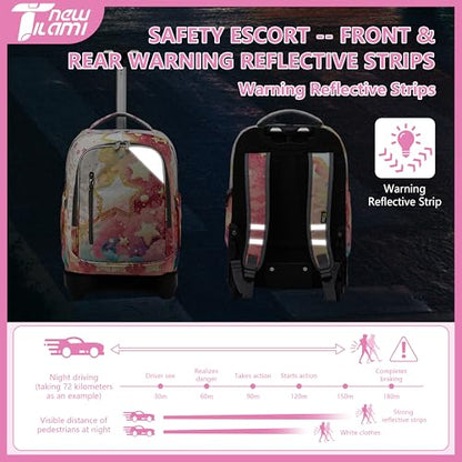 NEW TILAMI Girls 18 inch Rolling Backpack - Large Capacity, Waterproof, Adjustable Handle, Stylish Design, Ideal for School & Travel, Starshine - color: Starshine