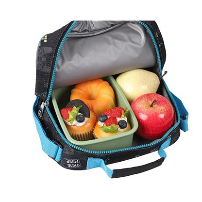 Kids Rolling Backpack for Boys, 5 PCS Cartoon Wheeled Backpack Set with Lunch Bag & Pencil Case, Durable Backpack with Wheels for School, Travel & Daily Use (Blue) - color: Game Black