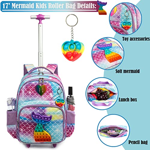 School Kids Rolling Backpack for Girls With Wheels Trolley Wheeled Backpack - color: Blue-220224-l