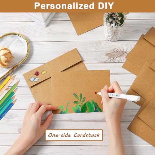 Silunkia 100 Packs Brown Single Panel Blank Greeting Cards and Envelopes 4.25 x 5.5 Heavyweight Flat Cardstock and A2 Envelopes Printable Self Seal for Graduations, Wedding, Thank You Cards - color: Brown, size: 4.25x5.5-100pcs