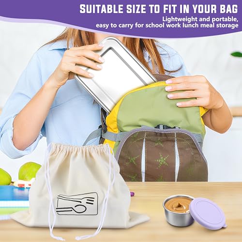 HaWare Large Stainless Steel Bento Lunch Box, 47oz (1400ml) with Divider | 3 Compartment, Purple Condiment Container &Carrying Bag Included, Leak-Proof, Dishwasher Safe - color: Lilac Purple, size: 47oz-(1400ml)