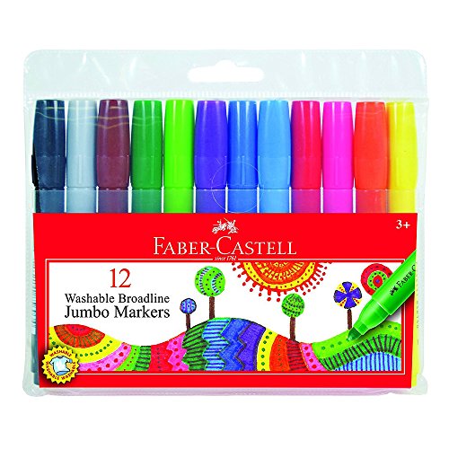 Faber-Castell Jumbo Broad Line Markers - 12 Colored Markers - Non-Toxic Supplies for Kids | Summer Craft Supplies - style: 12 Jumbo Markers