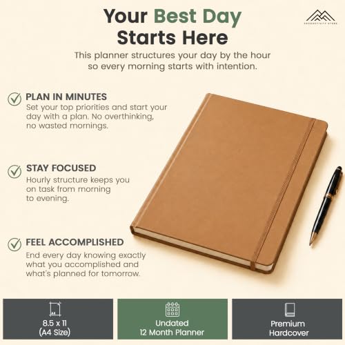 Hourly Planner & Appointment Book (8.5” x 11”) - Premium Hourly Planner with Daily Schedule & 30-Minute Time Slots for Better Time Management by PRODUCTIVITY STORE (A4, Brown) - color: Leather