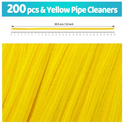 Iooleem 200pcs Yellow Pipe Cleaners, Chenille Stems, Pipe Cleaners for Crafts, Pipe Cleaner Crafts, Art and Craft Supplies. - color: Yellow, size: Small Pack