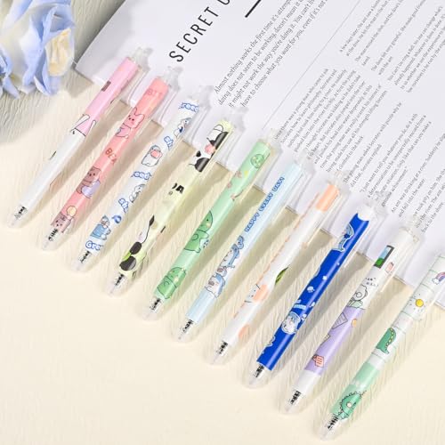 Erasable Pens, 100 Pack Cute Cartoon Retractable Erasable Gel Pens Clicker, Make Mistakes Disappear, Fine Point, 0.5mm Black Ink Pen Cartoon Writing Pen Office School Supplies Classroom Rewards.