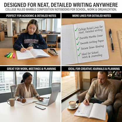 Trail maker (50 Pack) Bulk Composition Notebooks, College Ruled Marble Cover, 200 Pages (100 Sheets), 9.75 x 7.5, Bulk School Supplies for Classroom, Office & School Donations - size: 50 Pack