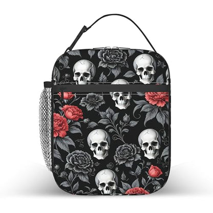 Gothic Skull Roses Kids Lunch Bag Insulated Lunch Box Cooler Freezable Meal Prep Bag with Shoulder Strap Waterproof Lunch Container for Boys Girls School Office Picnic - color: Gothic Skull Roses