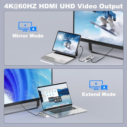 intpw 10-in-1 USB C Hub with Ethernet, 4K@60Hz HDMI, 10Gbps USB-C/USB-A, PD 100W, SD/TF, P9R PRO Docking Station for MacBook Pro/Air M1-M5, iPhone 17/16/15, iPad Pro, Windows - color: Silver Grey, size: 1.64ft