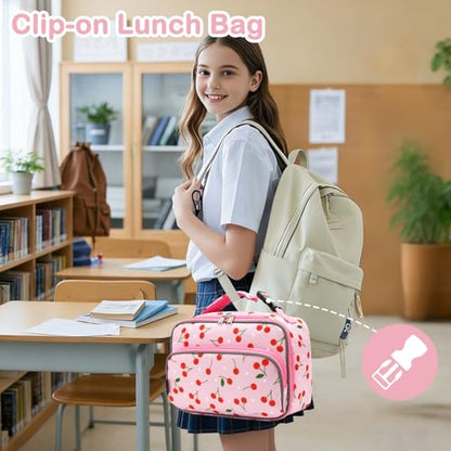 FlowFly Kids Lunch box Insulated Soft Bag Mini Cooler Back to School Thermal Meal Tote Kit for Girls, Boys,Cherry - color: Cherry