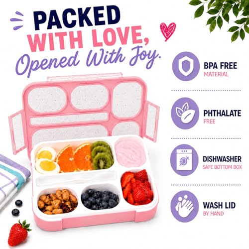 kinsho Glitter Bento Box Lunch Box for Kids Girls, Cute School Snack Meal Prep Container for Lunches, Pink - color: Pink Glitter
