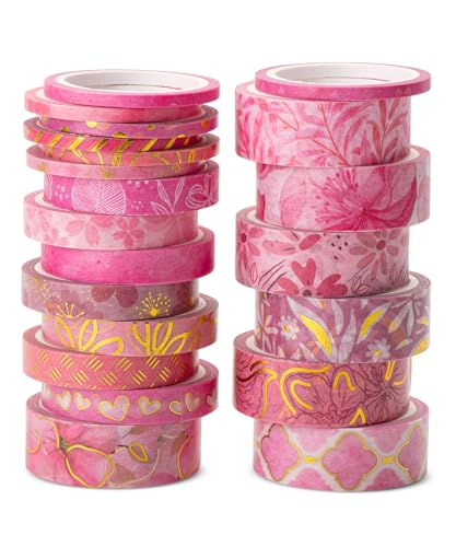 Mr. Pen- Washi Tape Set, 21 Rolls, Assorted Sizes, Floral Pink | 5.5 Yards/Roll, Washi Tape for Scrapbook, Arts, Crafts, Journals and Planners - color: Floral Pink, size: 0.1", 0.3", 0.6", 21 Rolls
