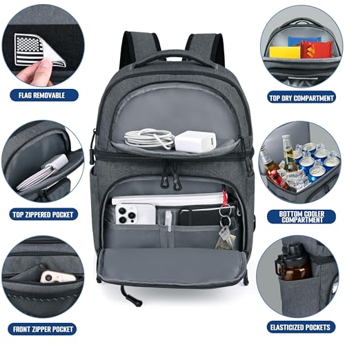 MOZETO Lunch Cooler Backpack Double Deck Lunch Box Backpack Insulated Leakproof Compartments Coolers Bag for Beach Travel Picnic Lunch Hiking BBQ Camping - color: Gray
