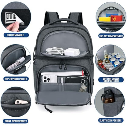 MOZETO Lunch Cooler Backpack Double Deck Lunch Box Backpack Insulated Leakproof Compartments Coolers Bag for Beach Travel Picnic Lunch Hiking BBQ Camping - color: Gray