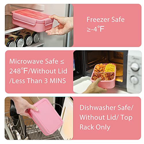 Caperci Classic Bento Box Adult Lunch Box for Older Kids - Leakpoof 47 oz 3-Compartment Lunch Containers for Adults and Teens, Built-in Utensil Set, Ideal for On-the-Go Balanced Eating, Pink - color: Pink