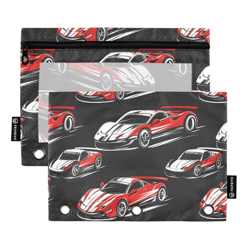Pencil Pouch for 3 Ring Binder, Racing Car Large Pencil Case Clear Window Pen Bag, Zipper Binder Pouch Accessories for Office School Supplies, 2 Pack - color: A010, size: 9.84 x 7.08 x 0.19 in