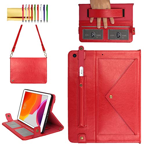 Handbag Case for iPad Mini 7.9" Series, iPad Mini 4/Mini 5 Case, Techcircle Lightweight Folio Stand Crossbody Wallet Case with Pencil Holder, Hand Strap & Shoulder Strap Soft Protective Cover, Red - color: 01 Red, size: iPad Mini 5/4/3/2/1 7.9"