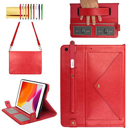Handbag Case for iPad Mini 7.9" Series, iPad Mini 4/Mini 5 Case, Techcircle Lightweight Folio Stand Crossbody Wallet Case with Pencil Holder, Hand Strap & Shoulder Strap Soft Protective Cover, Red - color: 01 Red, size: iPad Mini 5/4/3/2/1 7.9"