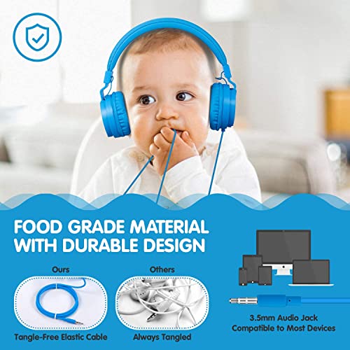ONTA Kids Headphones for Boys Girls - Child Student Headset Wired Plug Toddler Earphones School Teen on Ear for Ipad | Computer | Smart Phone | Amazon Fire Tablet | Laptop | Plane Travel | Game, Blue - color: Blue