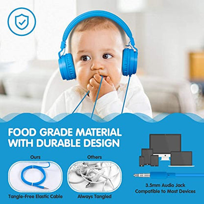ONTA Kids Headphones for Boys Girls - Child Student Headset Wired Plug Toddler Earphones School Teen on Ear for Ipad | Computer | Smart Phone | Amazon Fire Tablet | Laptop | Plane Travel | Game, Blue - color: Blue