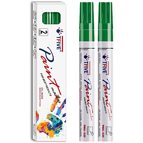 TFIVE Green Permanent Markers Paint Pens, 2 Pack Oil Based Paint Markers | Waterproof, Quick Dry, Never Fade, Medium Tip Marker Pens for Rock Painting, Wood, Metal, Plastic, Canvas, Glass, Rubber - color: Green