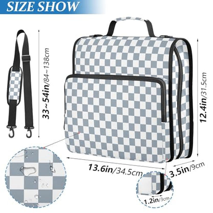 Blue and White Checkered Binder Bag 3 Ring Zipper Binders with Shoulder Strap for School Office Organizer Storage - color: Q002
