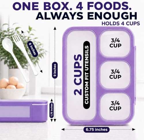 kinsho Bento Lunch Box with Ice Pack, Bag and Utensils for Kids Adults - 4 Compartment Leak Proof Insulated Food and Snack Container, BPA-Free, Ideal for School & Work, Purple - color: Purple (4 Compartments)