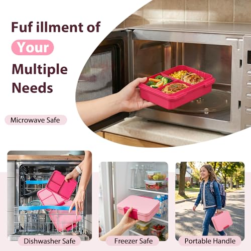 Kids Bento Lunch Box Set with 9.5oz Soup Thermo, Leak-Proof Lunch Food Containers with 3 Compartment and Removable Inner Tray, Insulated Hot Food Jar with Lunch Bag for School, Office, Pink - color: Pink