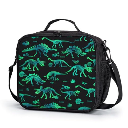 Dinosaur Lunch Box Dino Lunch Bag for Boys Kids Dinosaur Skeleton Printed Lunchbox Insulated Thermal Lunch Tote Bag with Water Bottle Holder for School Picnic - color: Dino