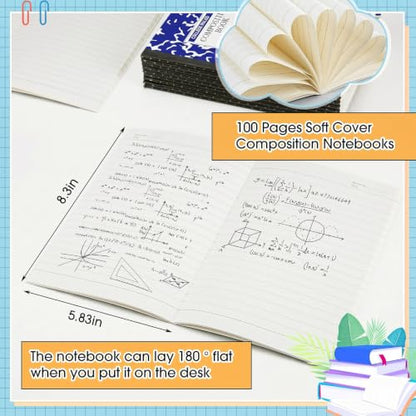 Fainne 60 Pack Composition Notebooks College Ruled A5 Composition Notebook Bulk Marble Notebooks 30 Sheets (60 Pages) for Student Journal Classroom Office School Supplies(Blue) - color: Blue