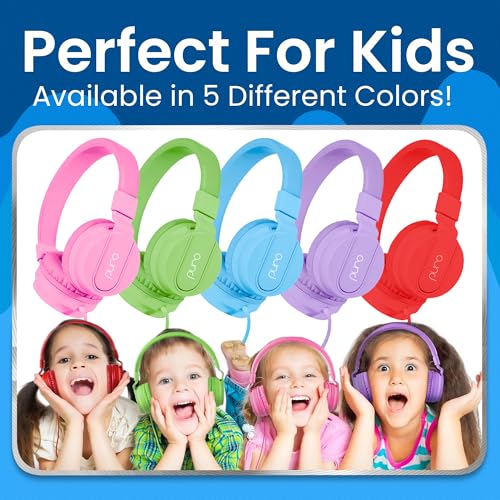 Puro Sound Labs Kids Wired Headphones – Volume-Limiting & Adjustable, Safer & Comfortable Headphones for Kids – Compatible with PCs, Smartphones & Tablets, Ideal for School & Travel – PuroBasic, Blue - color: Blue